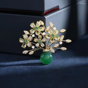 Broches Chinese Stijl Broche Groothandel Imitatie Agaat Koper Micro Ingelegd Zirconia Vaas Pin Accessoires Cadeau
