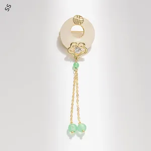 Broches de estilo chino para mujer, accesorios de ropa, alfileres de ramillete de flecos de cristal verde Jade blanco de la suerte, moda