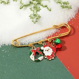 Brooches Christmas Brooch Bell Santa Claus Snowman Snowman Wreath Pendant Fashion Pins For Women Bag Decoration Clip Party Bijoux Gift