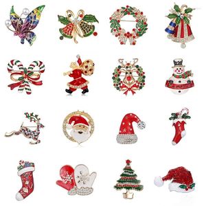 Broches kerstbroche kristal kerstman Claus sneeuwvlok elanden pin rapel winter festivel email sieraden bruiloftsfeestdecoraties