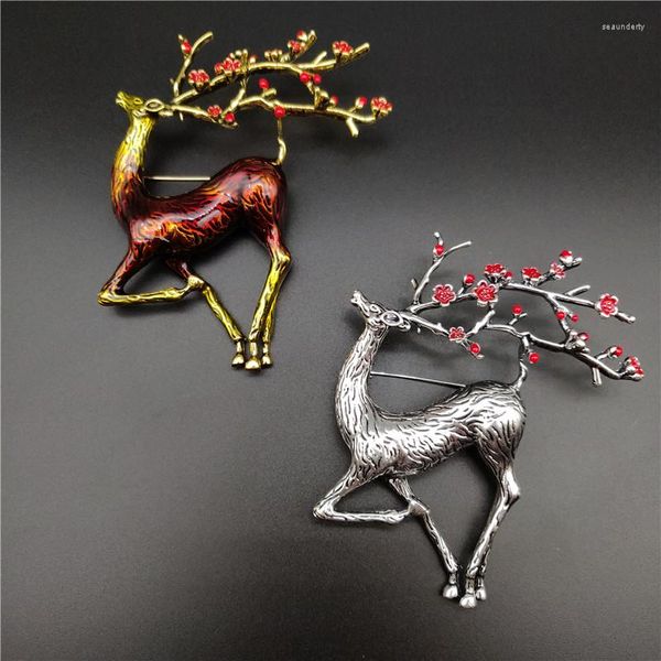 Broches Navidad ciervo esmalte Reno Sika broche lindo hermoso Animal Pin joyería de invierno para Mujeres Hombres regalo de Navidad