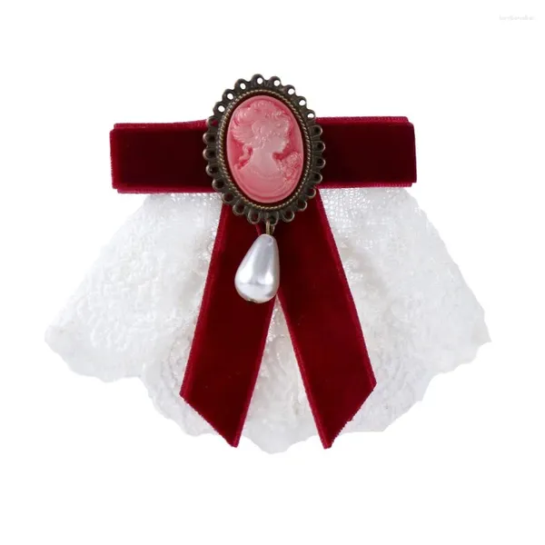 Brooches Christmas Mariage Dame Femmes Vintage Party Ribbon Elegant Lace Brooch Pearl Cameo Girls
