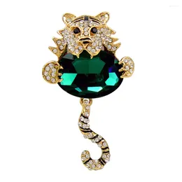 Broches cindy xiang abrazan tigre de cristal para mujeres unisex lindo animal diamante de diez rianas