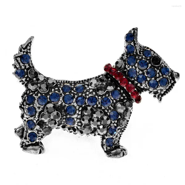 Broches CINDY XIANG Rhinestone Schnauzer Broche con forma de perro Sherry Pin Color azul Joyería animal Lindos pequeños accesorios de invierno Alta calidad