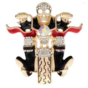 Broches Cindy Xiang Skull Man rijdt op een motorfietsbroche grappige strass Rhinestone Human Skeleton Pin Creative Design Fashion Jewelry