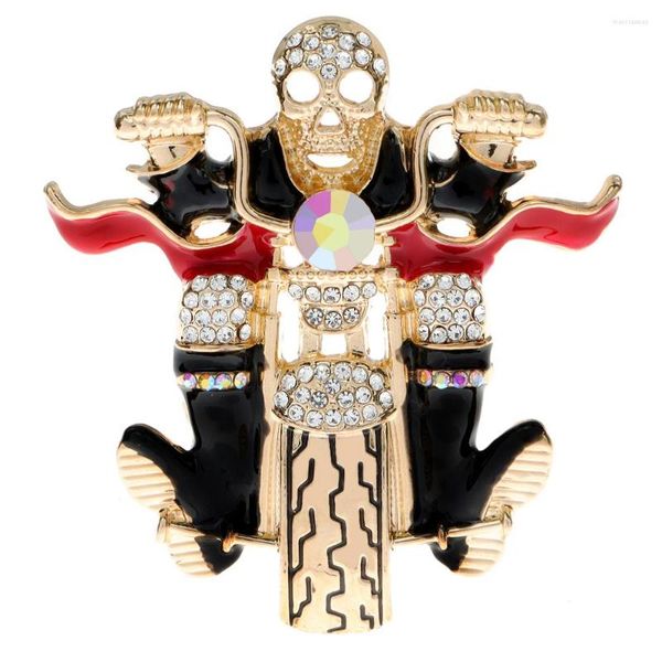 Broches CINDY XIANG Crâne Homme Montant Une Moto Broche Drôle Strass Squelette Humain Broche Creative Design Bijoux De Mode