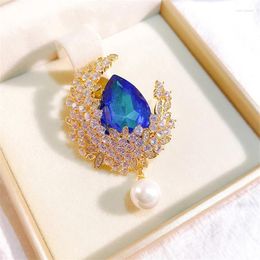 Broches classiques en cristal strass bleu pour femmes, pendentif en forme de larme, broche De mariée, Bijoux De mariage, broche, Bijoux De Luxe
