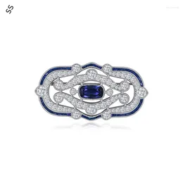Broches Classic Hollow Blue Spinel high-end kledingaccessoires Corsage Pin Hand ingelegde Gemstone 5A Zircon voor vrouwelijk/mannelijk