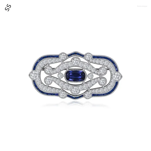 Broches Classic Hollow Blue Spinel Accesorios de prenda de alta gama Corsage Corsage con incrustación Gemstone 5A Cirón para mujeres/masculinas