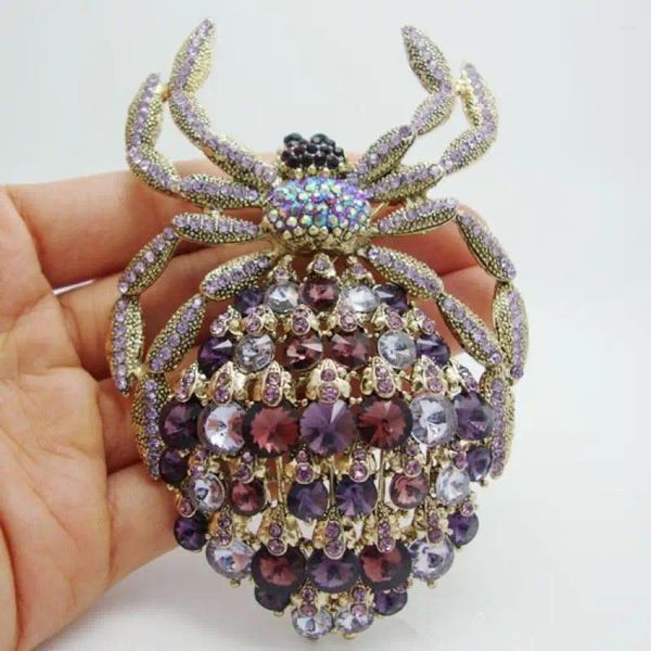 Broches Classique Araignée Grande Broche De Luxe Violet Strass Cristal Animal Pendentif Robe Accessoires Pour Les Femmes