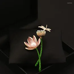 Broches Classical Lotus Florich Brooch Chinese Style Fashion Necolline Pin Micro Inlaid Dragonfly Corsage Corte