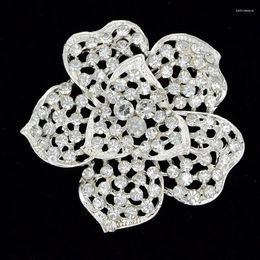 Broches Broche de fleur en cristal clair pour femmes mariage bouquet de mariée accessoires de bijoux de fête argent plaqué mode dame vêtements broche