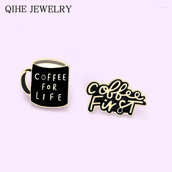 Broches café en émail, premières épingles drôles pour sacs à dos, épingle à vêtements, Badge lettre mignon, bijoux cadeau pour amis, vente en gros