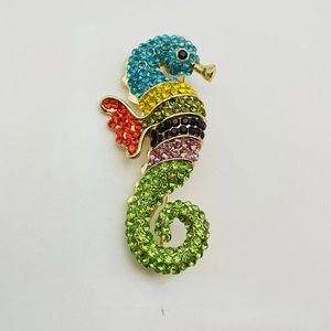 Broches Couleur Pleine Strass Incrusté Hippocampe Animal Broche Niche Design Personnalité Rétro Vêtements Pour Femmes Bijoux Accessoires