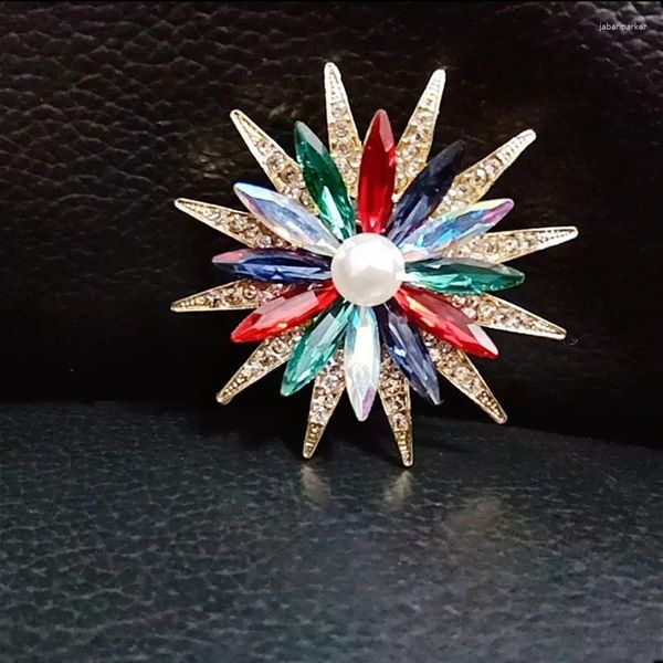 Broches de girasol de cristal colorido para mujer, traje, hebilla para bufandas, joyería de perlas de diamantes de imitación, alfileres de Metal para plantas, accesorios de ropa