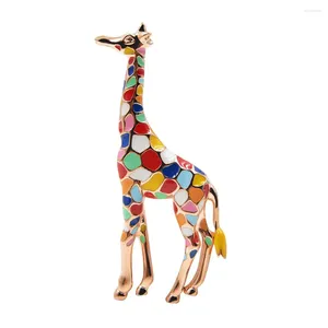 Broches Broche colorée en forme de girafe pour femmes, broche animale en émail mignon, bijoux à la mode plaqué or, pierres précieuses artificielles exquises