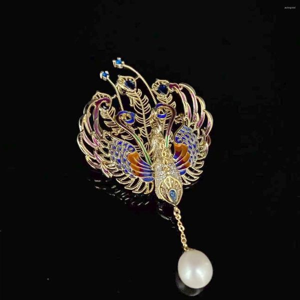 Broches Broche phénix colorée pour femmes, pendentif à franges en perles naturelles, industrie lourde
