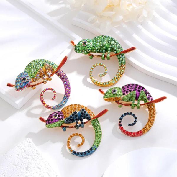 Broches en strass coloré caméléon broche créative animal lézard conception épingle accessoire