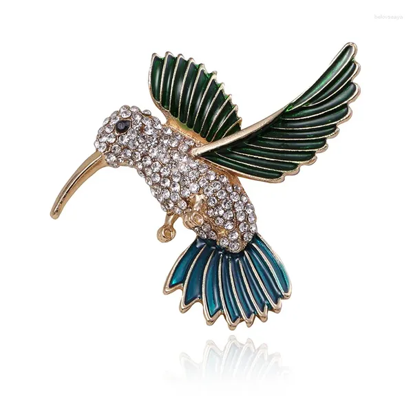 Broches colorido rinestono colibrí broche animal para mujeres accesorios de joyería de moda pasadores de decoración de fiesta