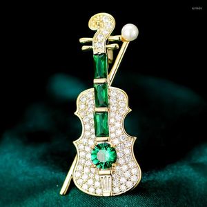 Broches koper vergulde glanzende glanzende kleur zirkon viool muziekinstrument broche unisex mannen vrouwen koppels mode accessoires groothandel