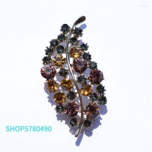 Broches kostuum sieraden broche multi color Hallow Bladeren voor vrouwen Rhinestone elegante borstspin dames geschenken jas accessoires