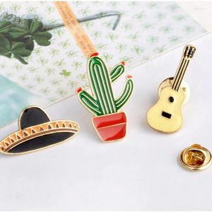 Broches Sombrero de vaquero Guitarra Esmalte Pin Insignia de cactus mexicano Insignias de metal en mochila Ropa de mezclilla Accesorios de joyería Regalo al por mayor