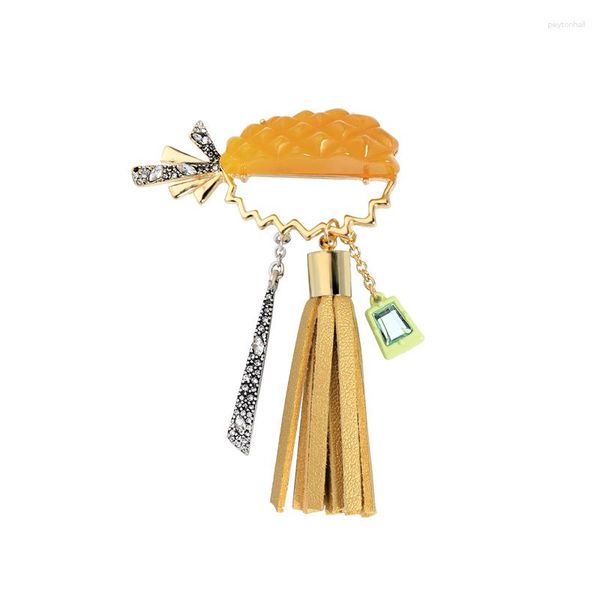 Broches Creative Fruit Ananas Gland Broche Broches Pour Femmes Vêtements Accessoires Cristal Imitation Cuir Boutonnière Charme Bijoux