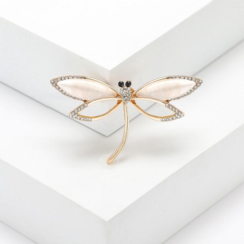 Broches Creatieve Opal Dragonfly Broche Voor Vrouwen Unisex Mode Legering Insect Pin Dames Jas Trui Kleding Accessoires Banket Geschenken