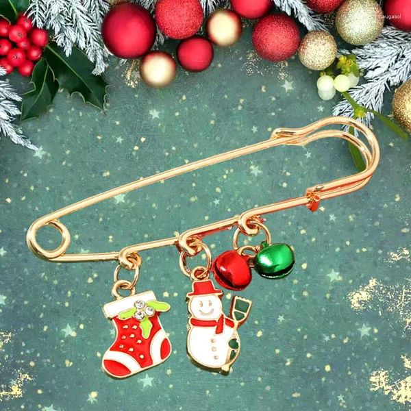 Broches Creative Santa Claus Brooch Metal Snowman Chain Bell Tassel Pins Vintage Righine Pendre de Noël Bijoux de fête de Noël