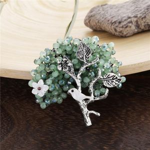 Broches kristal kralen bloemboompennen en voor vrouwen natuurlijke schaal vogelbroche antiek verzilverde groene blauwe pin sieraden