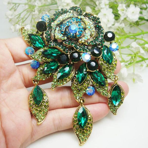 Broches broche en cristal charmante fleur de Rose verte femme pendentif broche Corsage