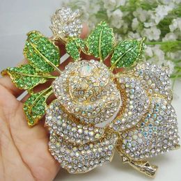 Broches broche en cristal mode Rose fleur bourgeon feuille clair ABA femme broche