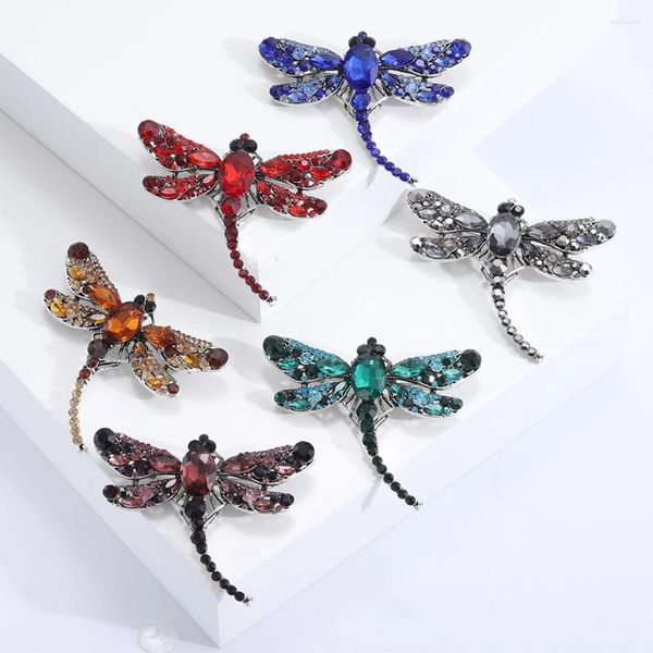 Broches Crystal Brooch Flower Insect Designer Pins de libélulas Dragonfly para ropa de mujer Insignia de lujo