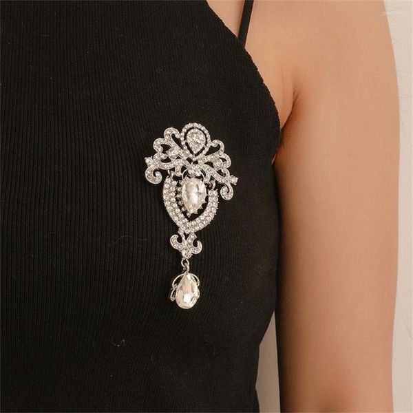 Broches cristal couronne broche pour femmes strass broches géométrique fleur Long gland creux cubique zircone bijoux fins