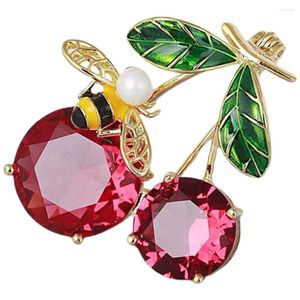 Broches Crystal Decor Cherry Bee Broche Pin Vrouwen Dames Pins Mode Esthetische Koperen Bruid