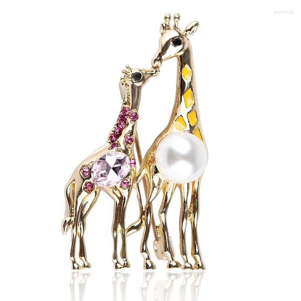 Broches de cristal esmaltado pareja jirafa para mujer lindo Animal Pin Color dorado joyería niños abrigo vestido accesorios regalo