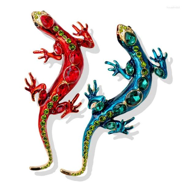 Broches de lagarto de cristal para mujeres y hombres, esmalte brillante, alfileres de animales con diamantes de imitación, joyería diaria para banquete, accesorios para trajes y abrigos