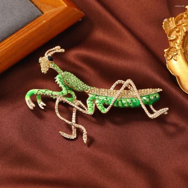 Brooches Crystal Vintage Grass Green Mantis pour femmes Grands insectes broche épingle Robe de mode ACCESSOIRES