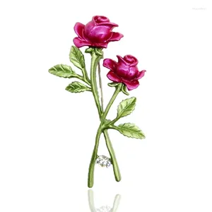 Broches CSxjd 2024 Rose feuille verte strass fleur broche foulards boucle accessoires