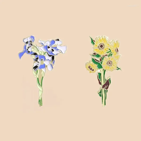 Broches personnalisées tournesols Iris émail broches Bouquet fleurs broche revers Badges sac à dos dessin animé plante bijoux cadeau pour ami en gros