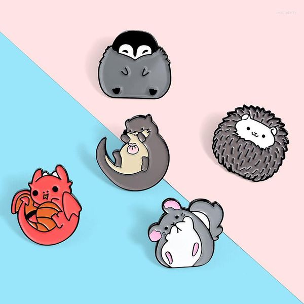 Broches animaux mignons en émail, épingles à revers, hérisson, loutre, pingouin, Hamster, Dragon, Badges, cadeaux pour amis, vente en gros, bijoux