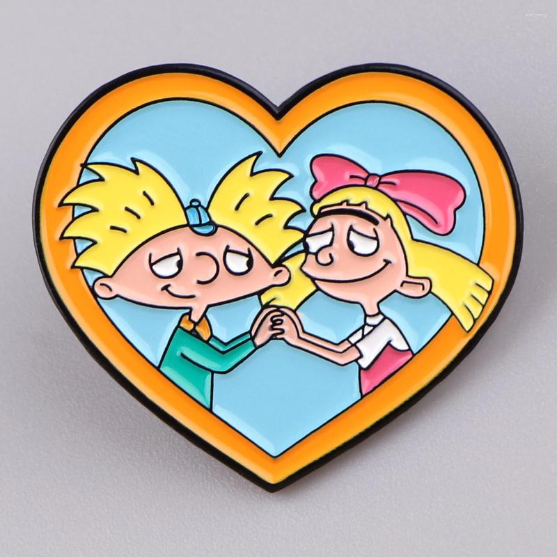 Brooches Cute Anime Boy And Girl Heart Shape Cartoon Funny Enamel Pins Lapel For Backpacks Clothes Fashion Jewelry