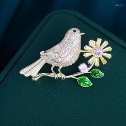Broches lindo pájaro elegante pie rama flor broche creativo versátil amor vestido de noche ramillete accesorios regalo