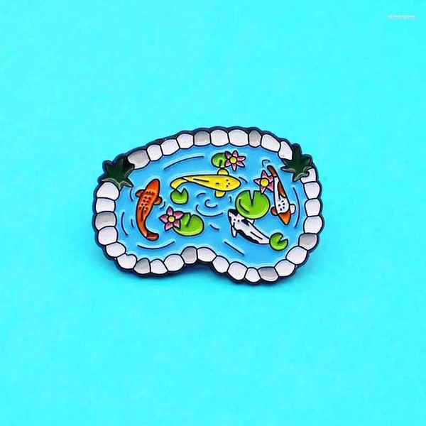 Broches lindo azul piscina estanque de peces broche alfileres pez carpa juego joyería esmalte Pin mochila regalo Spille