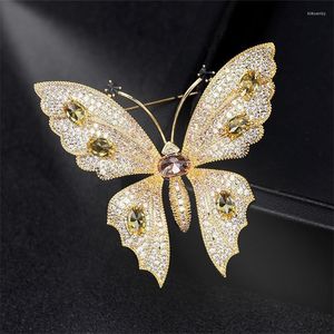 Broches papillon mignon pour femmes, rose, jaune, strass, Zircon, luxe, cristal, insectes, broche, bijoux cadeau