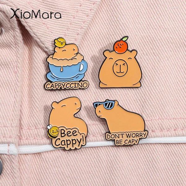 Broches mignon Capybara émail broche ne vous inquiétez pas être Cappy Kawaii Animal broche revers sac à dos Badge bijoux cadeau pour enfants amis