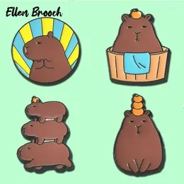 Broches mignonnes épingles en émail capybara dessin animé animal brun baignade broch badges badges bijoux pour les amis