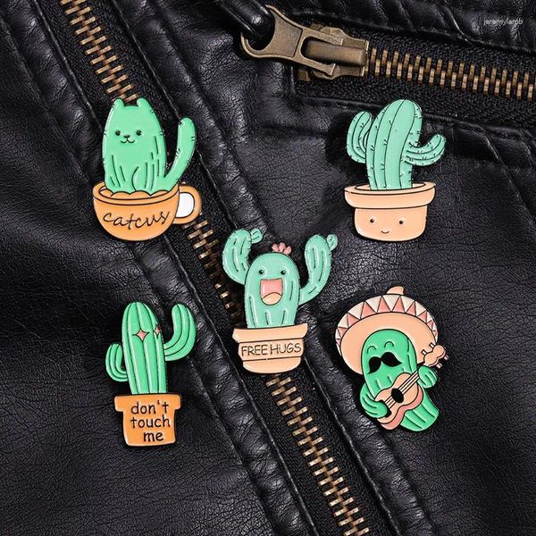 Broches Lindo Dibujos Animados Planta Verde Broche De Cactus En Maceta Cantando Y Bailando No Me Toques Insignia Creativa Personalizada Accesorio De Ropa