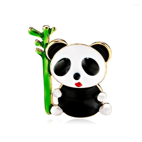 Broches lindo esmalte Panda Animal para mujeres niños broche de bambú verde alfileres sombreros bufanda accesorios de ropa, joyería