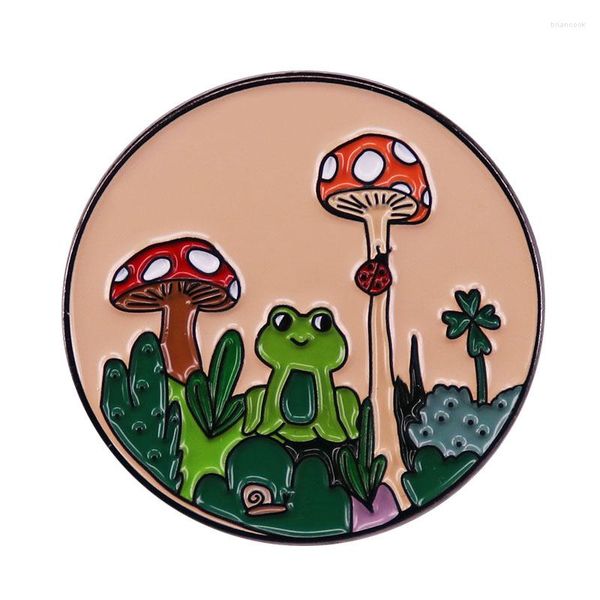 Broches mignon grenouille champignon prairie Animal métal émail revers Badge broche broche